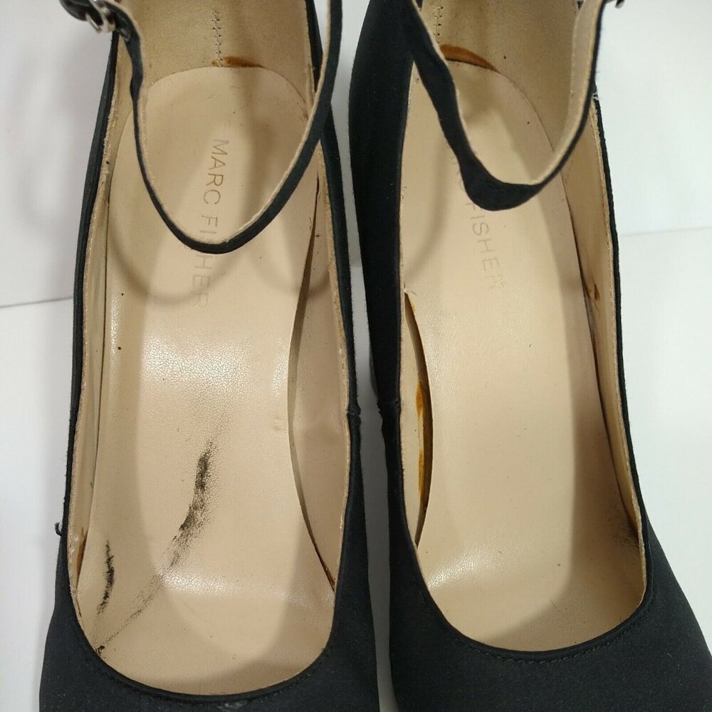 Marc Fisher Ankle Strap Block Heel Shoes Retro Women Size 8.5 M Black Silver - Picture 4 of 9